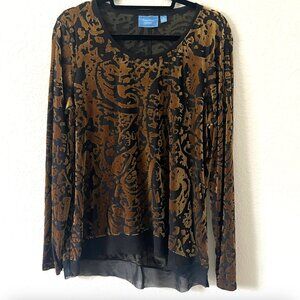 Simply Vera Wang Sz XL Black Velvet Burnout Witchy Whimsigoth Fairy Tunic Top